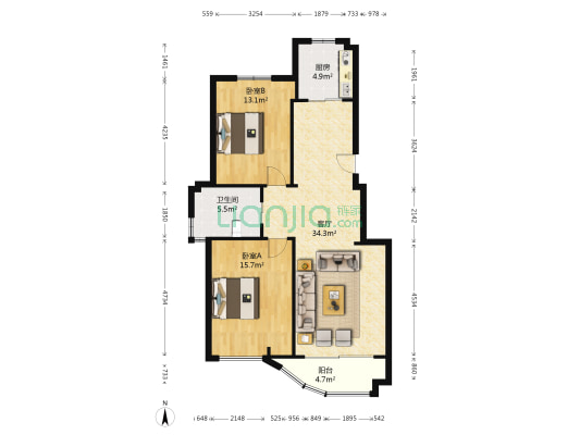 马浦丰和园C区 2室1厅1卫 97平方