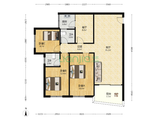 碧华楼 3室2厅2卫 109平方