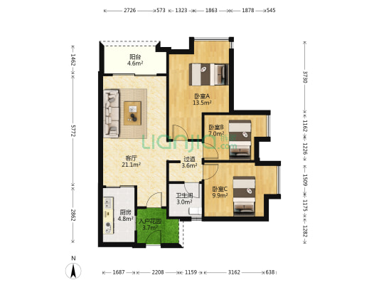 亚运城天成2区 3室1厅1卫 89平方