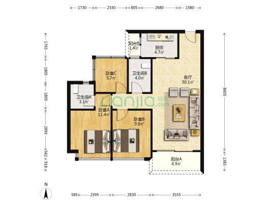 碧桂园山湖城铂悦广场 3室1厅2卫 90平方