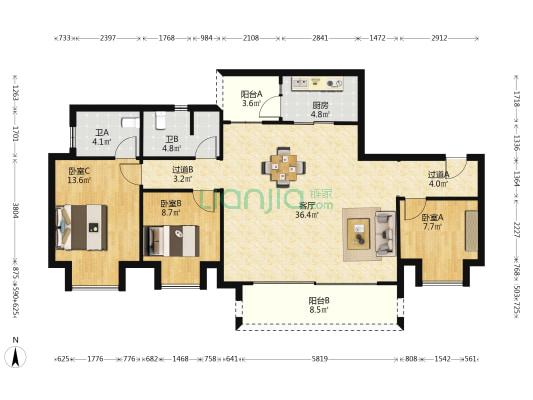 中梁海成南山云璟 3室1厅2卫 114平方