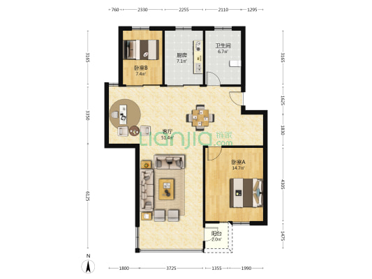 安庆花苑 2室1厅1卫 106平方