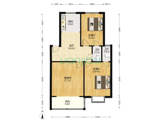 陆电新村 2室1厅2卫 91平方
