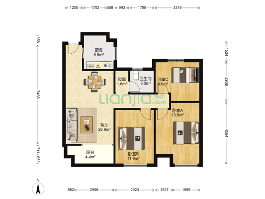 昌兴壹城北区 3室1厅1卫 104平方