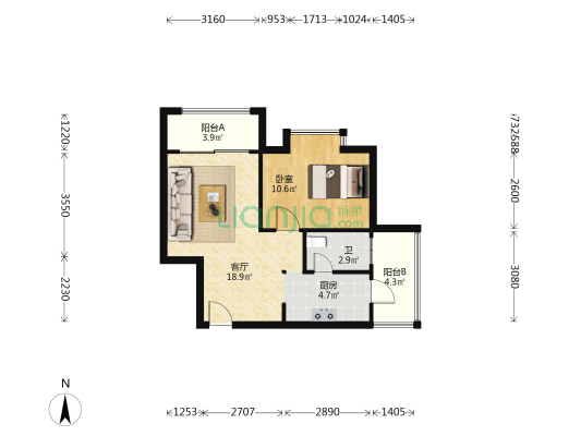 禅城丽景花园 1室1厅1卫 57平方