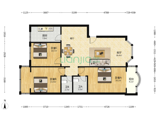 华贵苑 3室1厅2卫 116平方