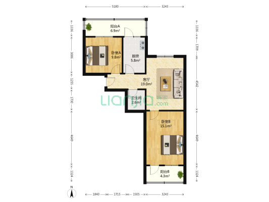 闫千户小区五区 2室1厅1卫 67平方