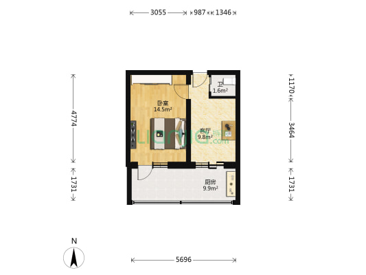 蒲黄榆二巷 1室1厅1卫 33平方