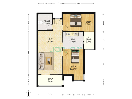恒大名都二期 2室1厅1卫 99平方