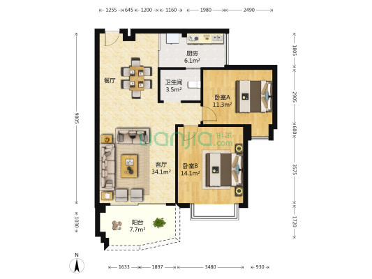 外运·丽汇嘉园北区 2室1厅1卫 89平方