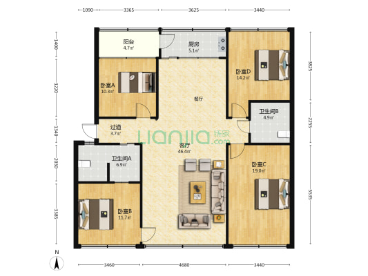 教场中路250号 4室1厅2卫 134平方