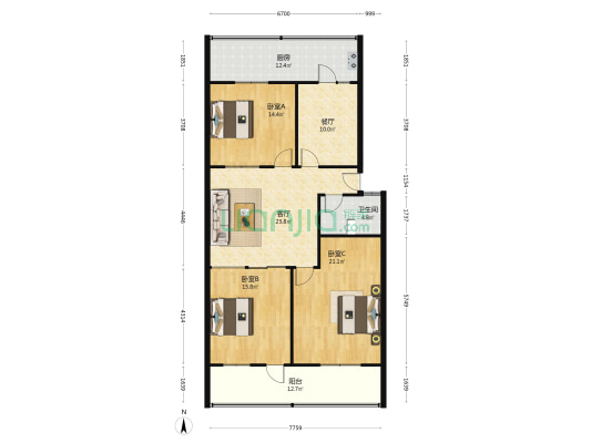 三里庄4号院 3室2厅1卫 135平方