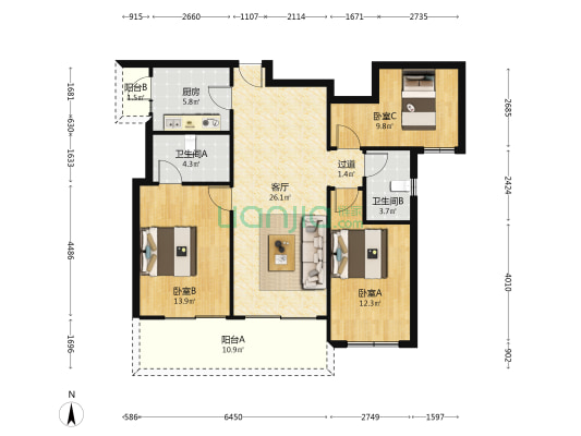 龙光天瀛 3室1厅2卫 109平方