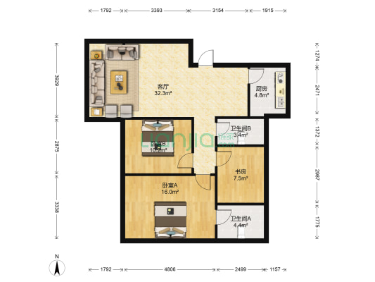 金桂园小区 3室1厅2卫 97平方