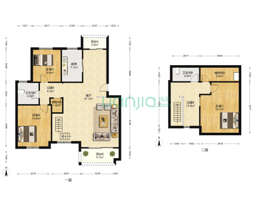龙城.天居园 3室1厅2卫 116平方