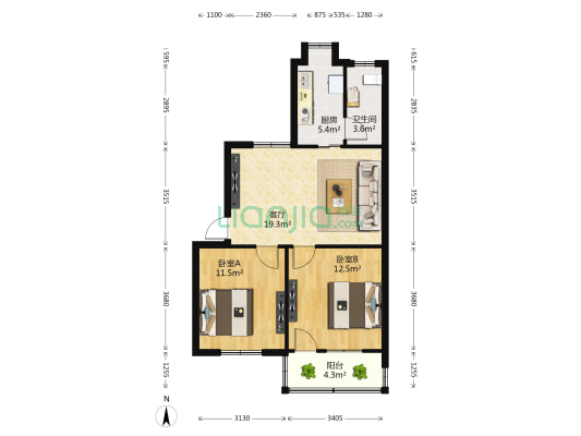 东华理工宿舍 2室1厅1卫 67平方