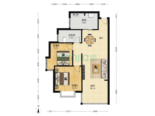 修造厂小区 2室1厅1卫 96平方