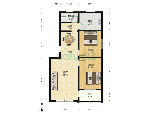 百合花园 2室1厅1卫 84平方