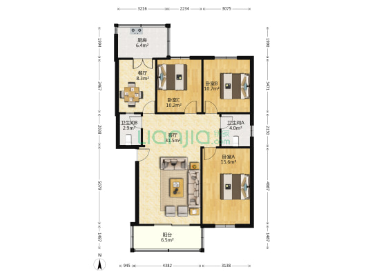 中电科二所家属院 3室2厅2卫 108平方