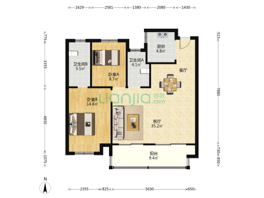 辉语星辰 2室1厅2卫 103平方