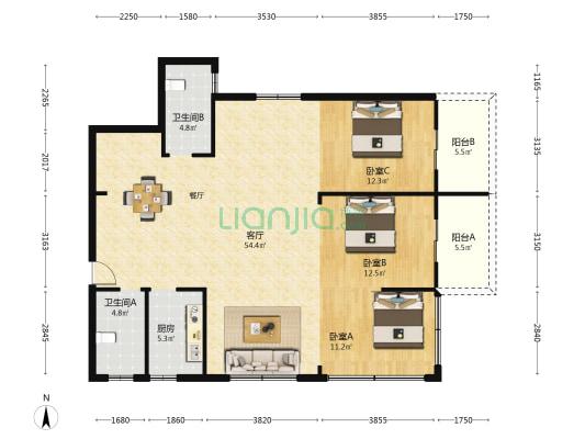 博创中央公馆 3室1厅2卫 141平方