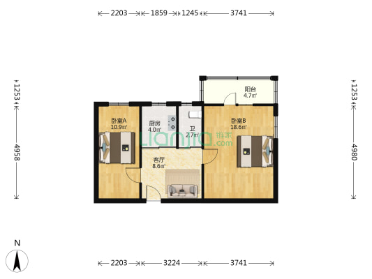 凤南 2室1厅1卫 65平方