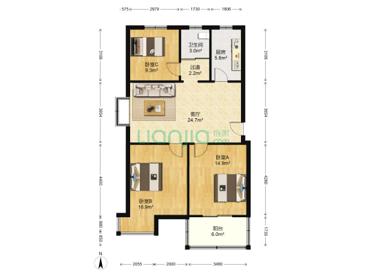 美岸华庭 3室1厅1卫 98平方