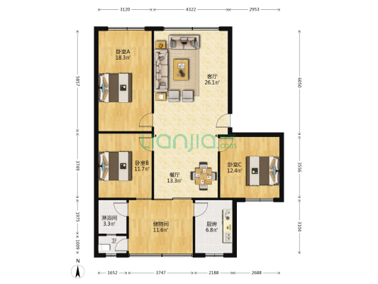 蒙山街24号 3室2厅2卫 120平方