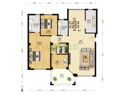 国贸金门湾朗琴园 4室1厅2卫 135平方