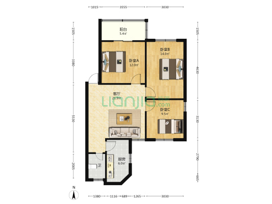 新建社区 3室1厅1卫 86平方