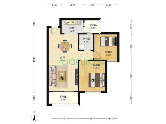 诚卓和悦府 2室1厅1卫 86平方