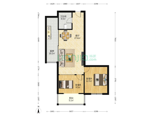 南河嘉园 2室1厅1卫 94平方