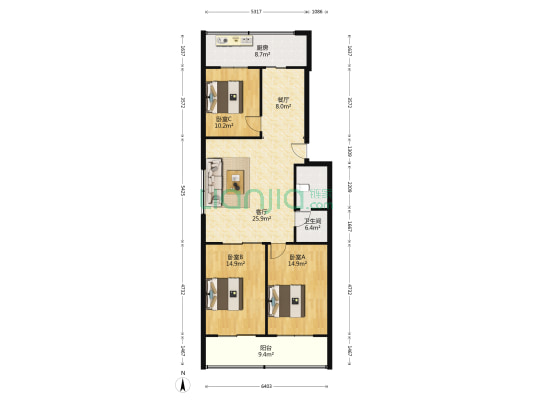 铸造厂宿舍 3室2厅1卫 120平方
