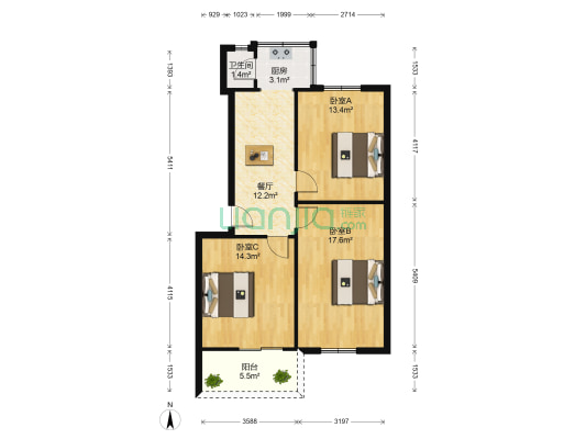 庆云北街32号 3室1厅1卫 75平方