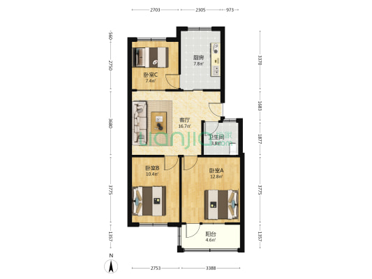 华芳小区泰丰苑西区 3室1厅1卫 84平方