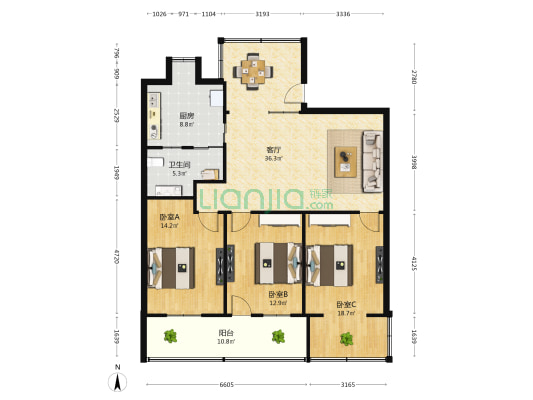 政法路 3室1厅1卫 130平方