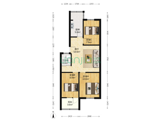 沿河路104号 3室1厅1卫 71平方