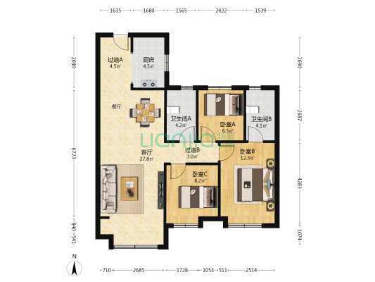 碧桂园观澜 3室1厅2卫 105平方