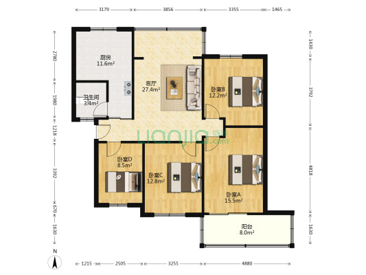 瑞泰苑 4室1厅1卫 111平方
