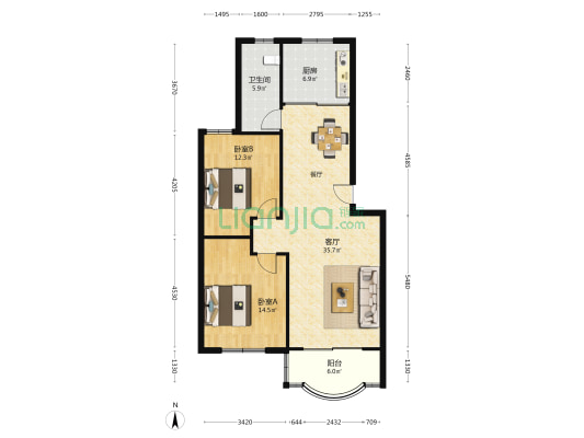 春岚苑 2室1厅1卫 94平方