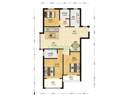 绿地云水谣二期 3室2厅2卫 123平方