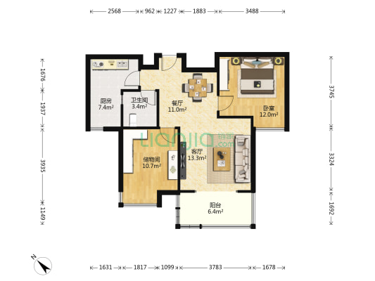 龙锦 1室2厅1卫 73平方