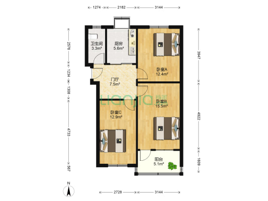 山大南路69-1 3室0厅1卫 79平方