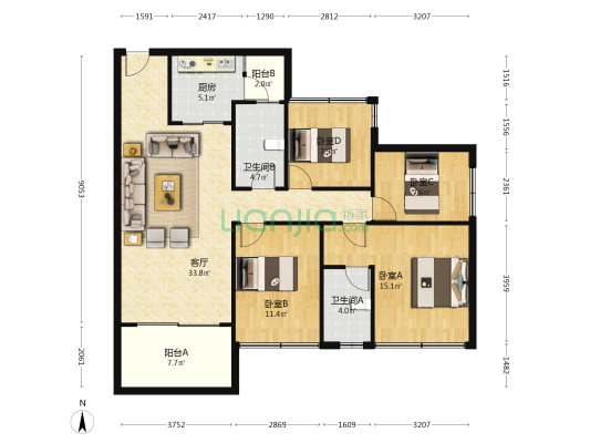 碧桂园燕湖里 4室1厅2卫 115平方