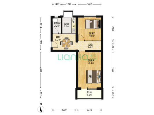 化轻宿舍楼 2室1厅1卫 53平方