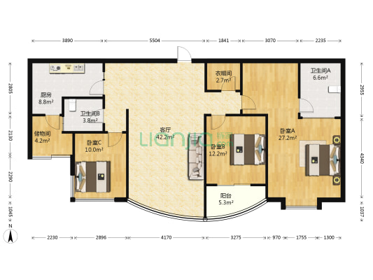 长顺滨江皇冠 3室1厅2卫 131平方