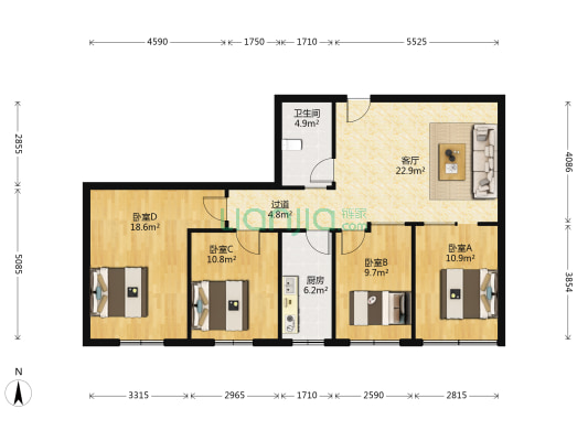 路桥家属院 4室1厅1卫 126平方