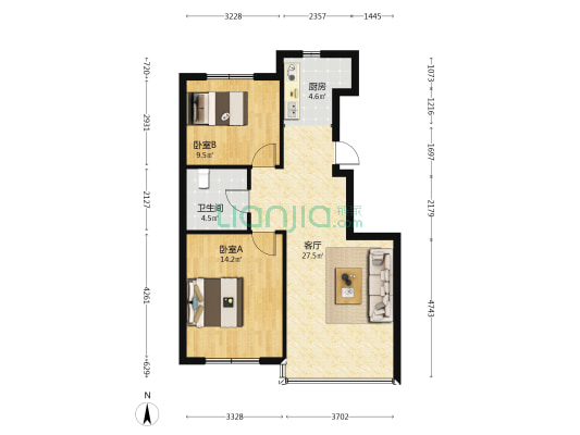 状元府邸瀚文苑 2室1厅1卫 86平方