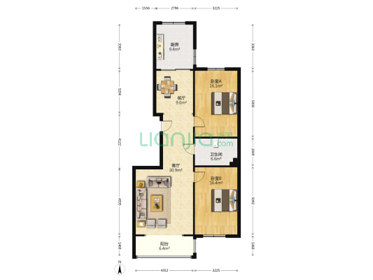 富貴山莊A区 2室2厅1卫 129平方