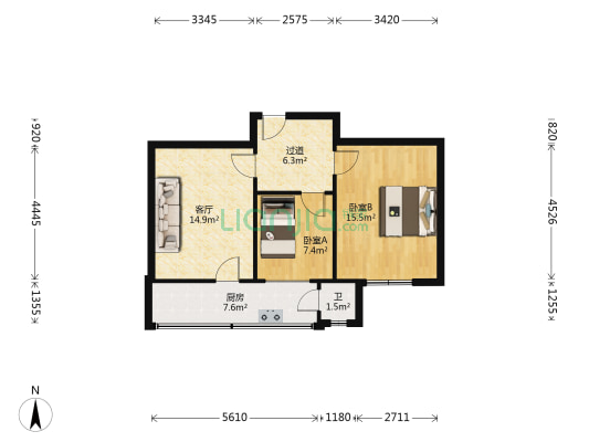 贵阳无线电四厂职工宿舍 2室1厅1卫 57平方